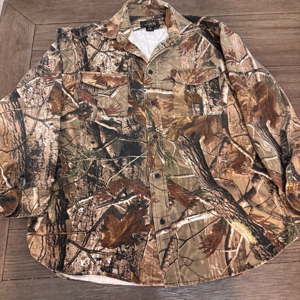 RedHead Silent Hide Men Sz L Realtree Camo Button Up Leaf Hunting Shirt